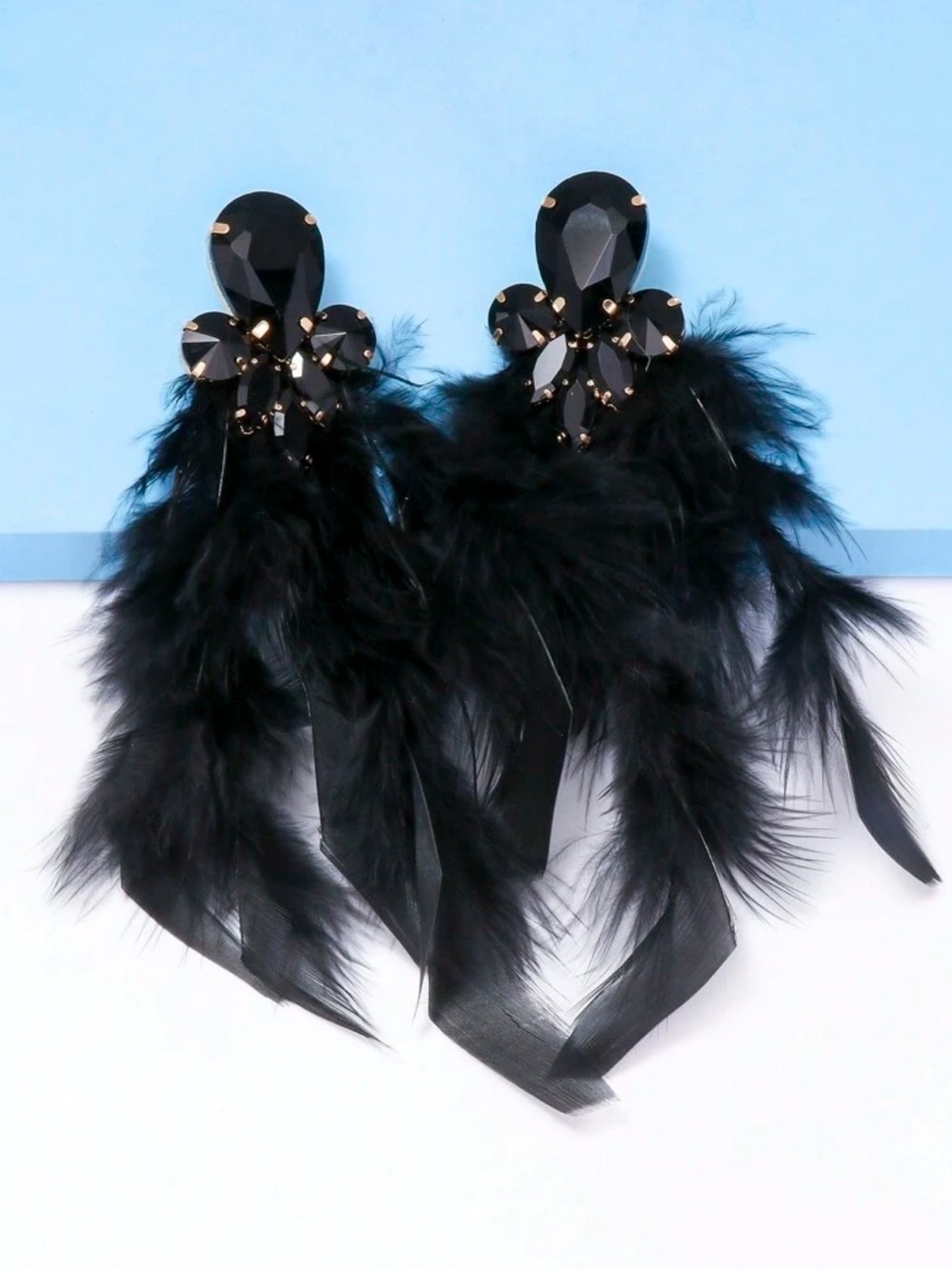 Target Black Feather and Crystal Drop Earrings